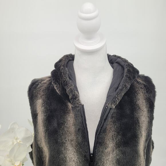 Kristen Blake Womens Brown Quilted Hooded Faux Fur Reversible Puffer Vest Size L - Picture 4 of 11